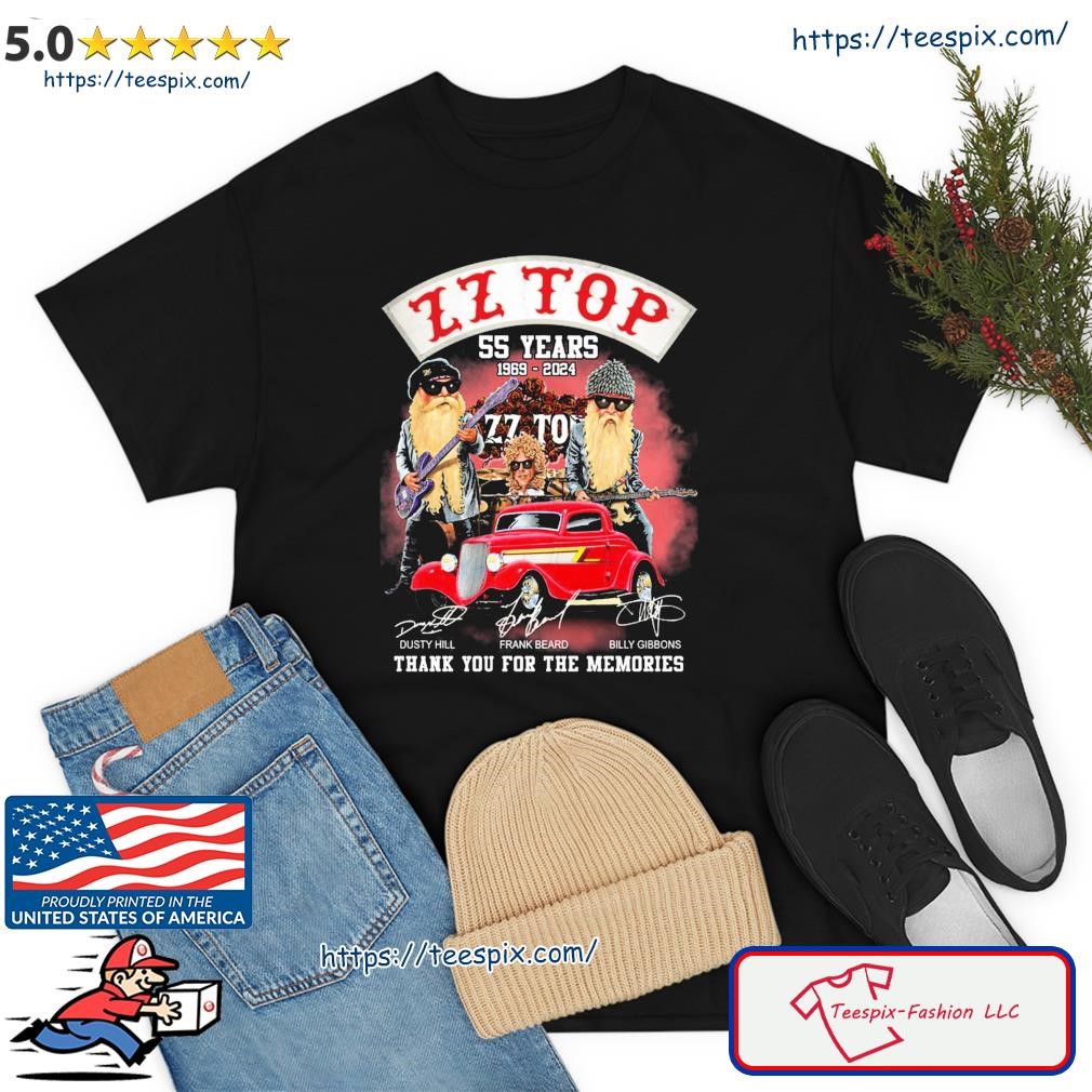 ZZ top 55 years 1969 2024 Thank You For The Memories Members Signatures Shirt