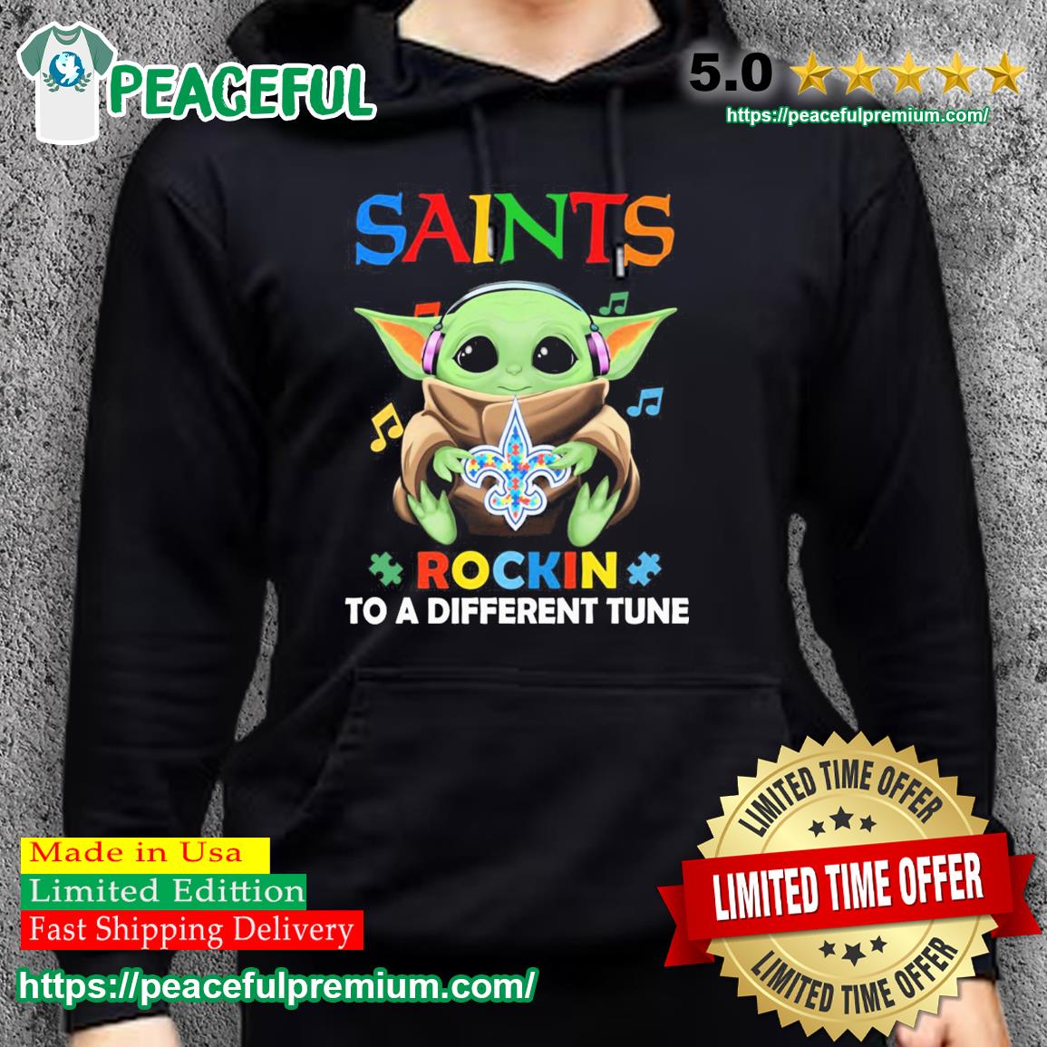 Autism New Orleans Saints Baby Yoda Rockin To A Different Tune Shirt