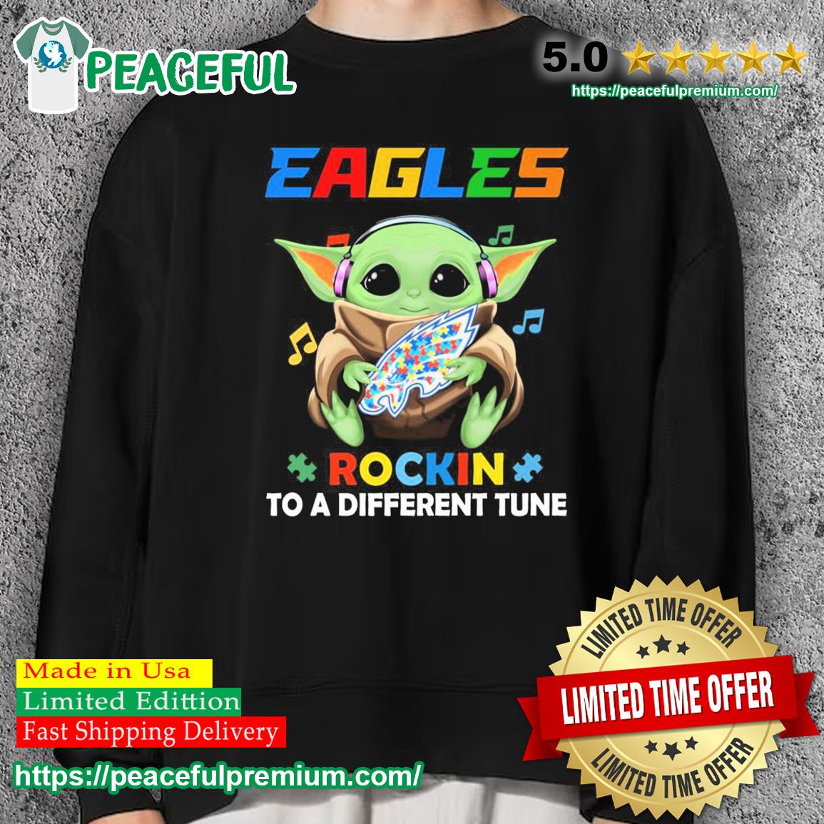 Autism Philadelphia Eagles Baby Yoda Rockin To A Different Tune Shirt -  Shibtee Clothing