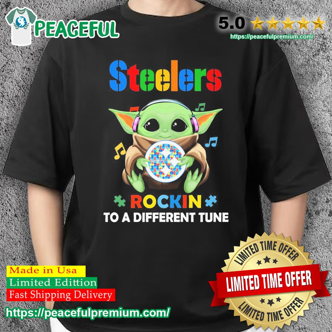 Autism Pittsburgh Steelers Baby Yoda Rockin To A Different Tune Shirt -  Shibtee Clothing