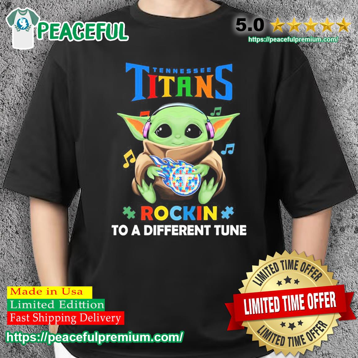 Autism Tennessee Titans Baby Yoda Rockin To A Different Tune Shirt