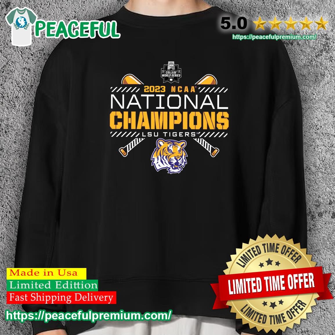 LSU Tigers Baseball 2023 Men College World Series Champions Baseball Jersey  -  Worldwide Shipping