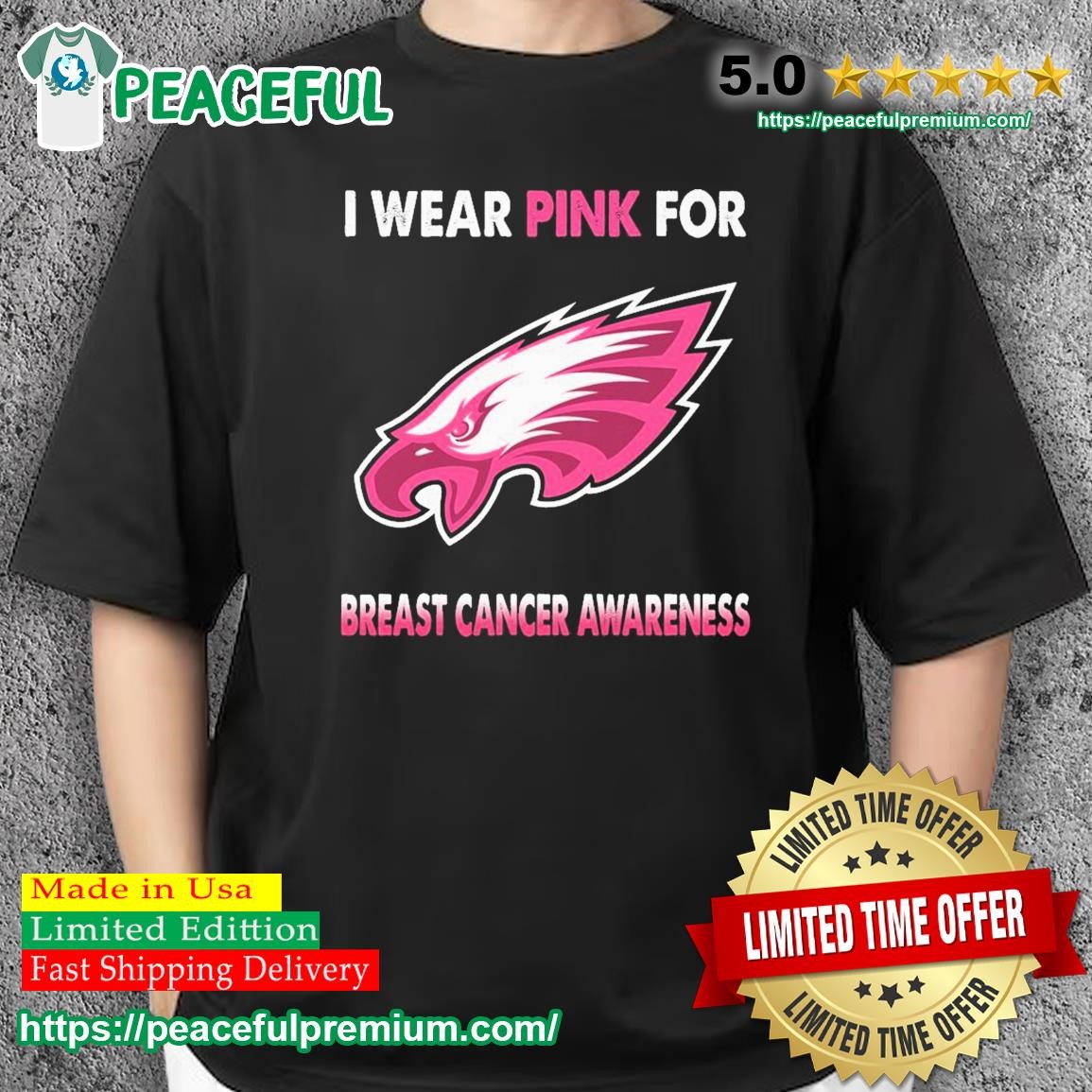 PHILADELPHIA EAGLES PINK BREAST CANCER AWARENES T-SHIRT, NEW FREE