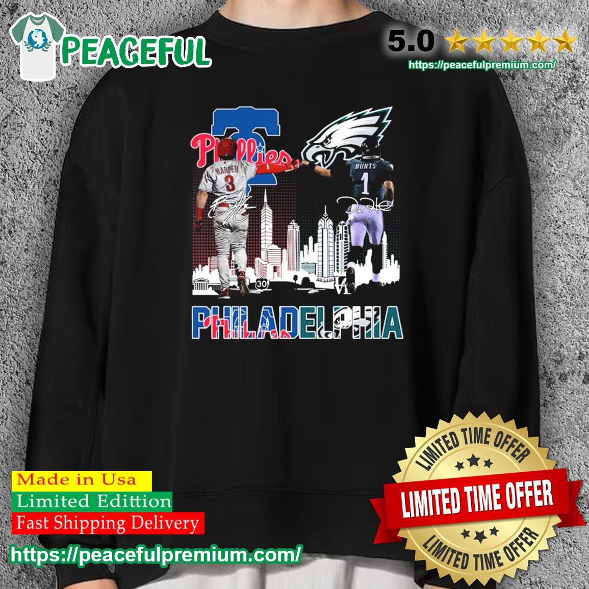 Philadelphia Phillies Bryce Harper And Philadelphia Eagles Jalen Hurts  Skylines Signatures 2023 T-shirt,Sweater, Hoodie, And Long Sleeved, Ladies,  Tank Top