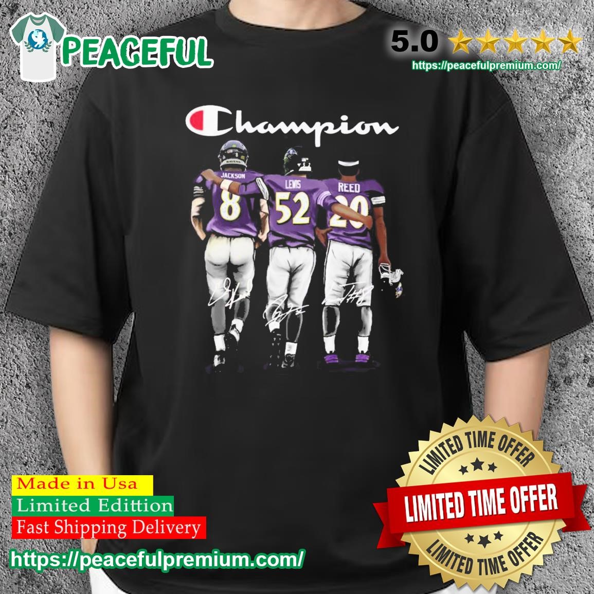 Champion Lamar Jackson Ray Lewis and Ed Reed 2023 Signatures Shirt