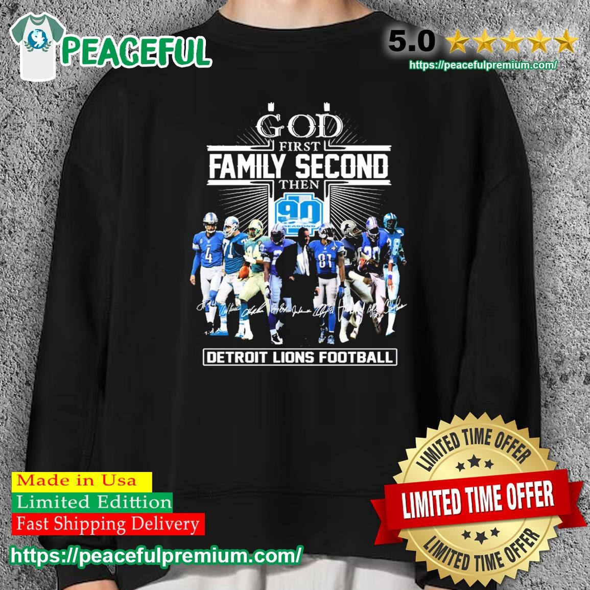 God First Family Second Then 90 Seasons Detroit Lions Football T Shirt,  hoodie, sweater and long sleeve