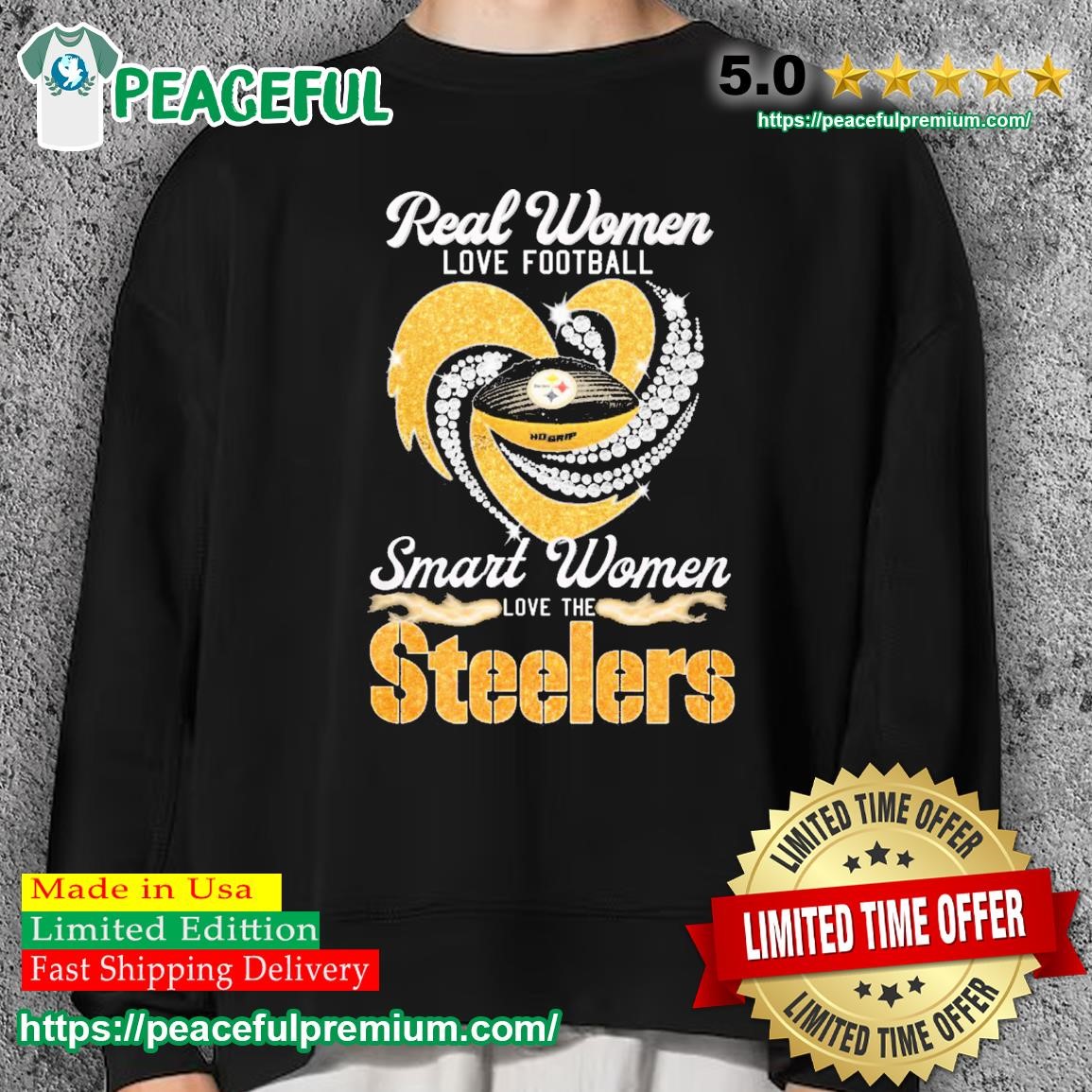 Real Women Love Football Smart Women Love The Steelers Diamond Heart 2023  Shirt