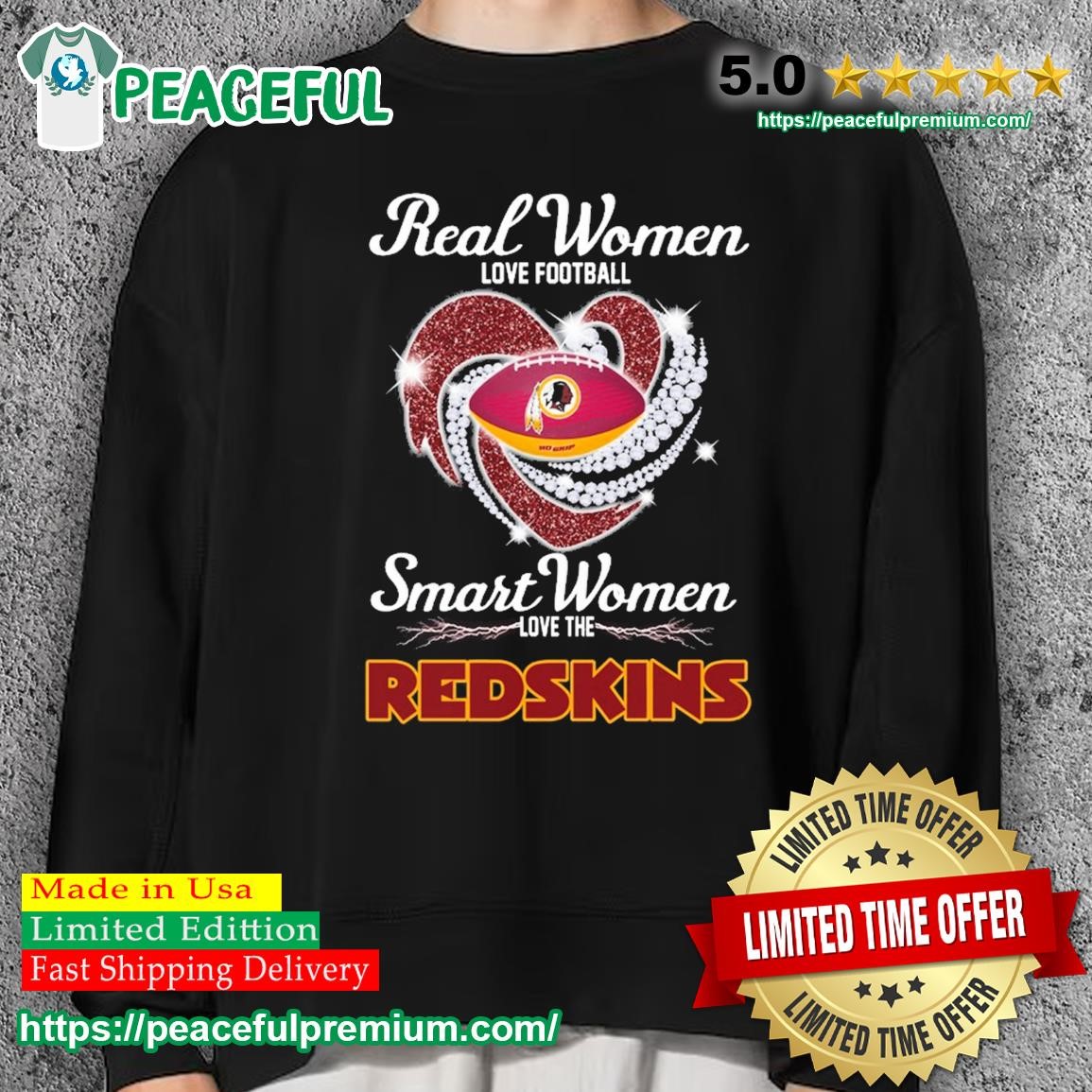 Heart Diamonds Real Women Love Football Smart Women Love The Washington Redskins  Shirt, hoodie, sweater, long sleeve and tank top