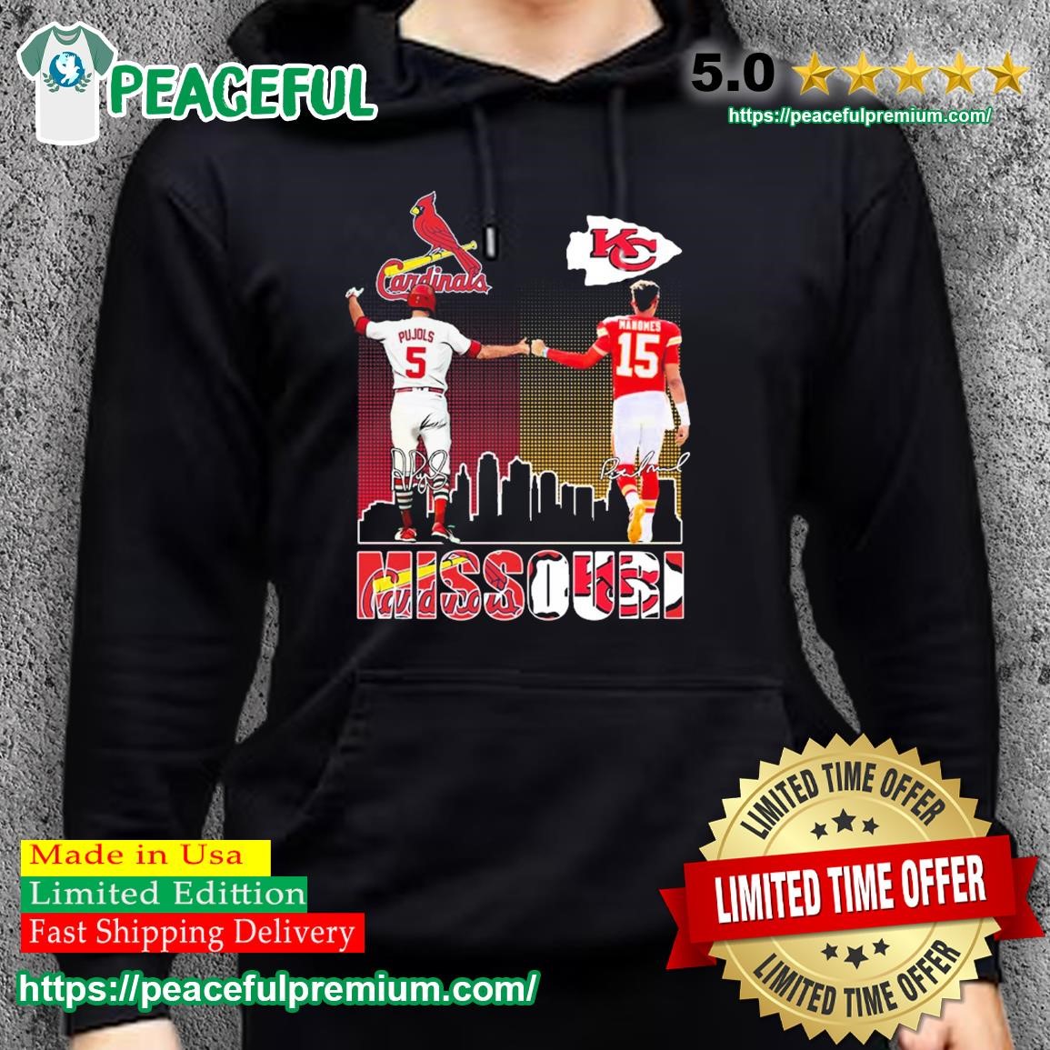 Missouri Albert Pujols 5 St. Louis Cardinals baseball and Patrick Mahomes  15 Kansas City Chiefs football players signatures skyline shirt, hoodie,  sweater, long sleeve and tank top