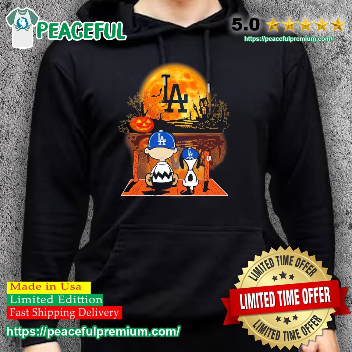 Los Angeles Dodgers Snoopy and Charlie Brown Sit Under Moon Peanuts  Halloween shirt, hoodie, sweater, long sleeve and tank top