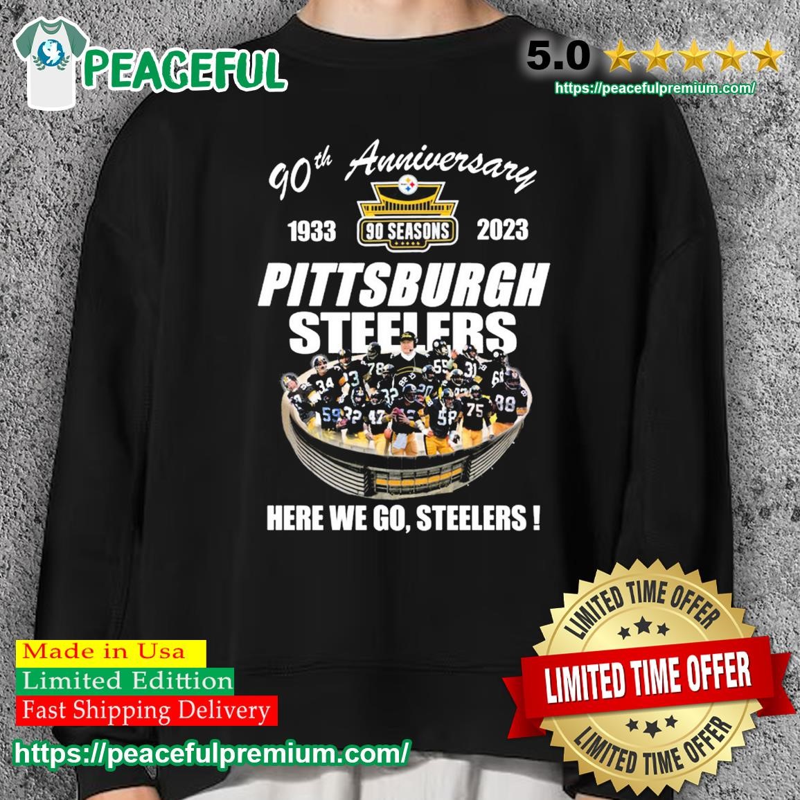 Pittsburgh Steelers 90th Anniversary Stadium Here We Go T Shirt