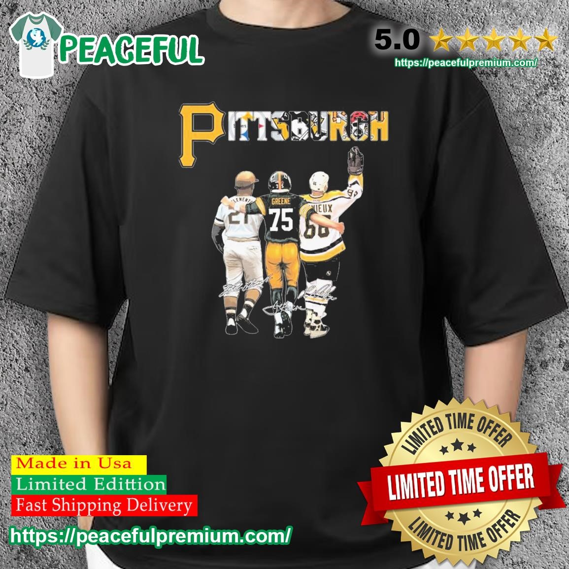 Pittsburgh Mario Lemieux Joe Greene Roberto Clemente signatures shirt