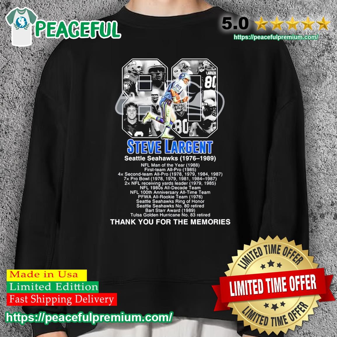 Official Steve Largent Seattle Seahawks 1976-1989 Thank You For The  Memories Signatures Shirt, hoodie, longsleeve, sweatshirt, v-neck tee