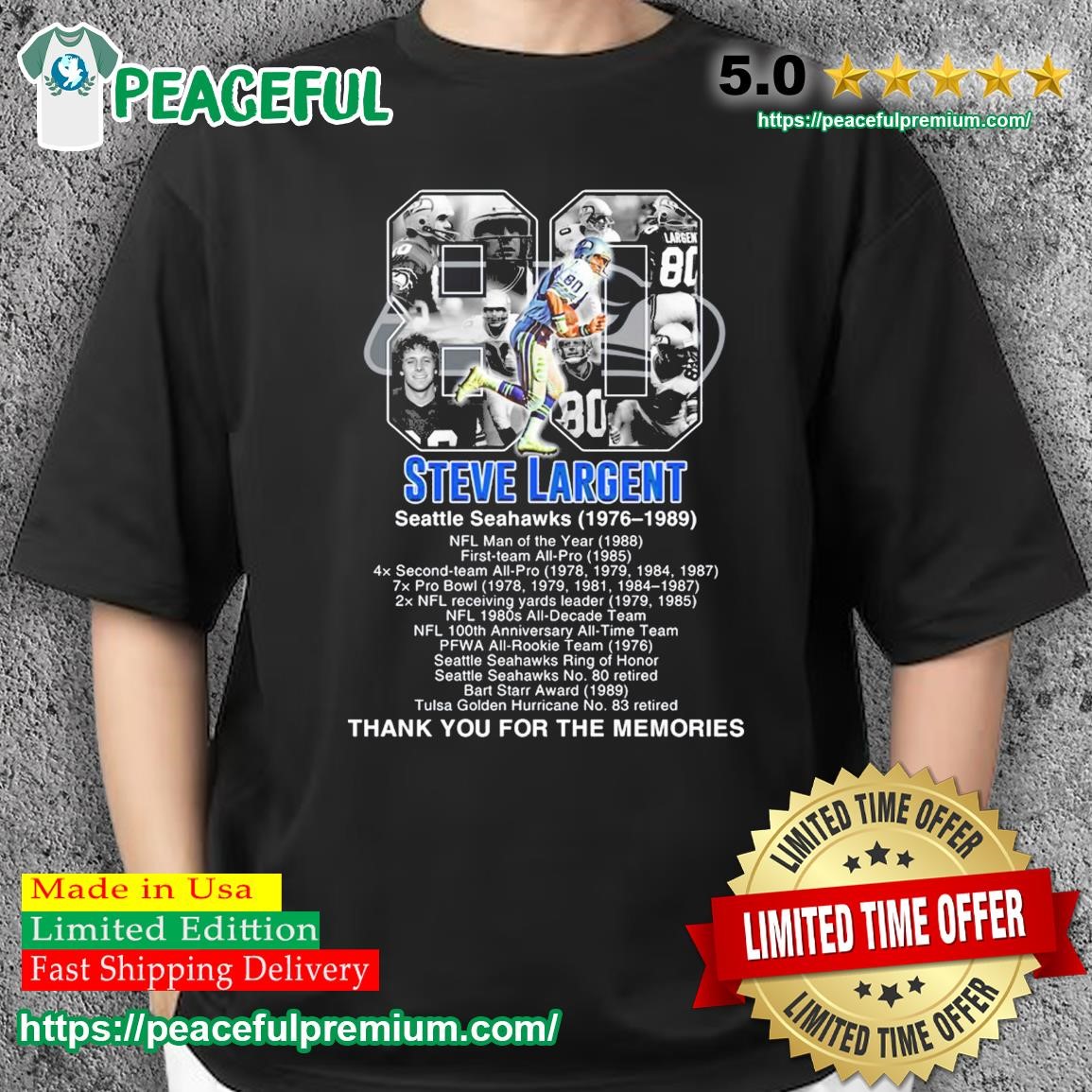 Official Steve Largent Seattle Seahawks 1976-1989 Thank You For The  Memories Signatures Shirt, hoodie, longsleeve, sweatshirt, v-neck tee