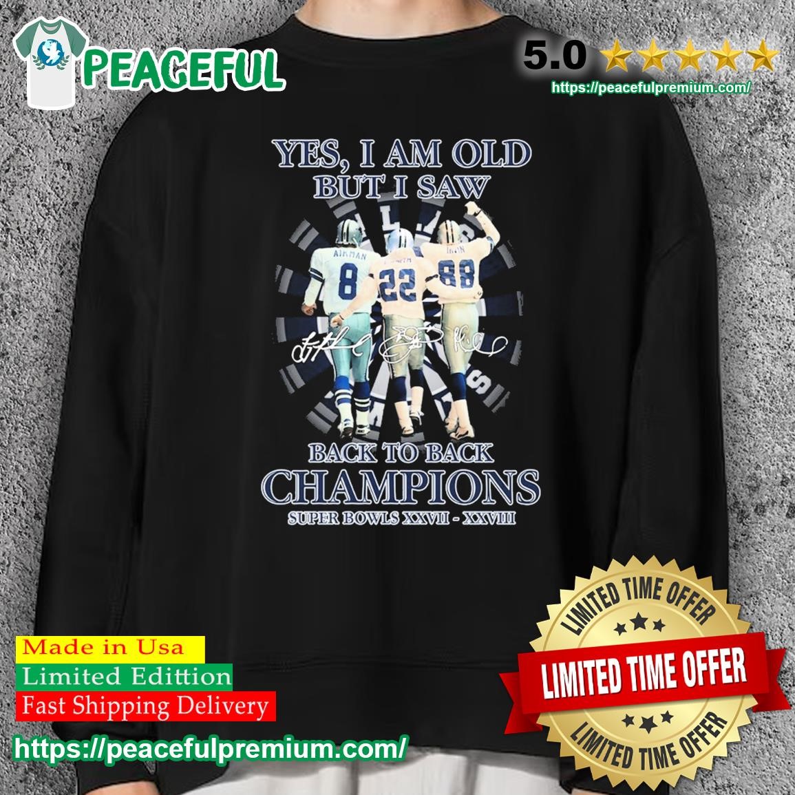 Dallas Cowboys Yes I Am Old But I Saw Back To Back Champions Super Bowl  XXVII XXVIII Signatures shirt, hoodie, sweater, long sleeve and tank top