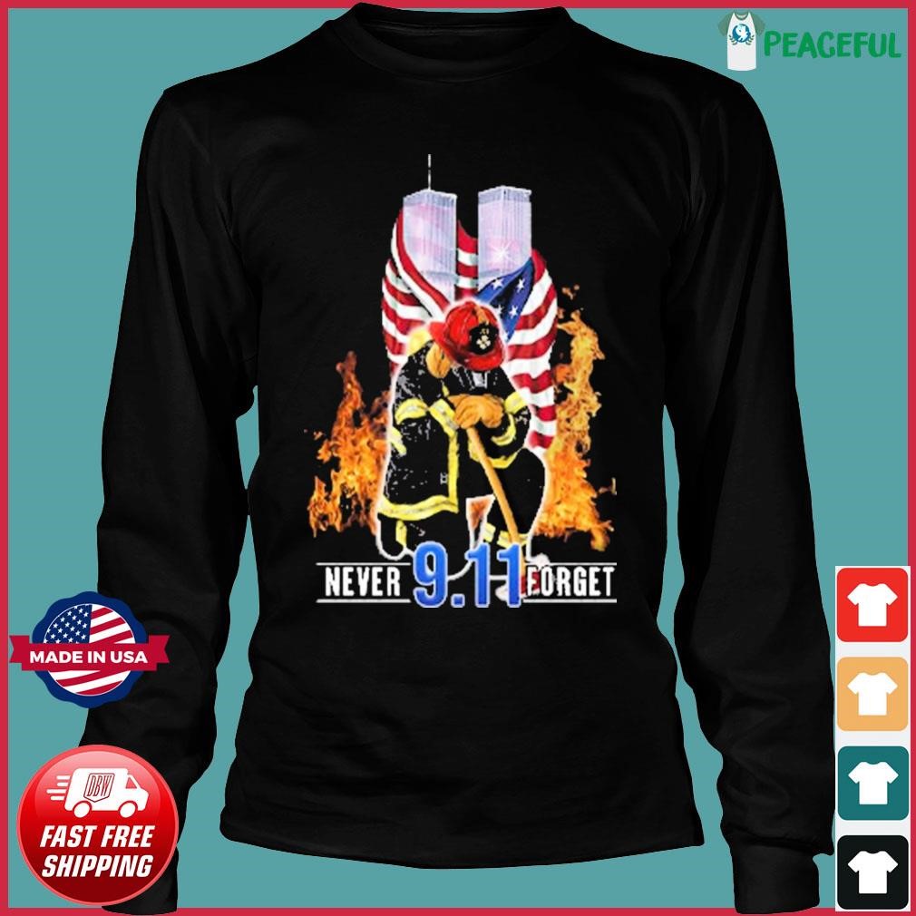 Never Forget 9/11 20th Anniversary FDNY Tee Shirt - 9/11 Memorial Print On  Back Shirt