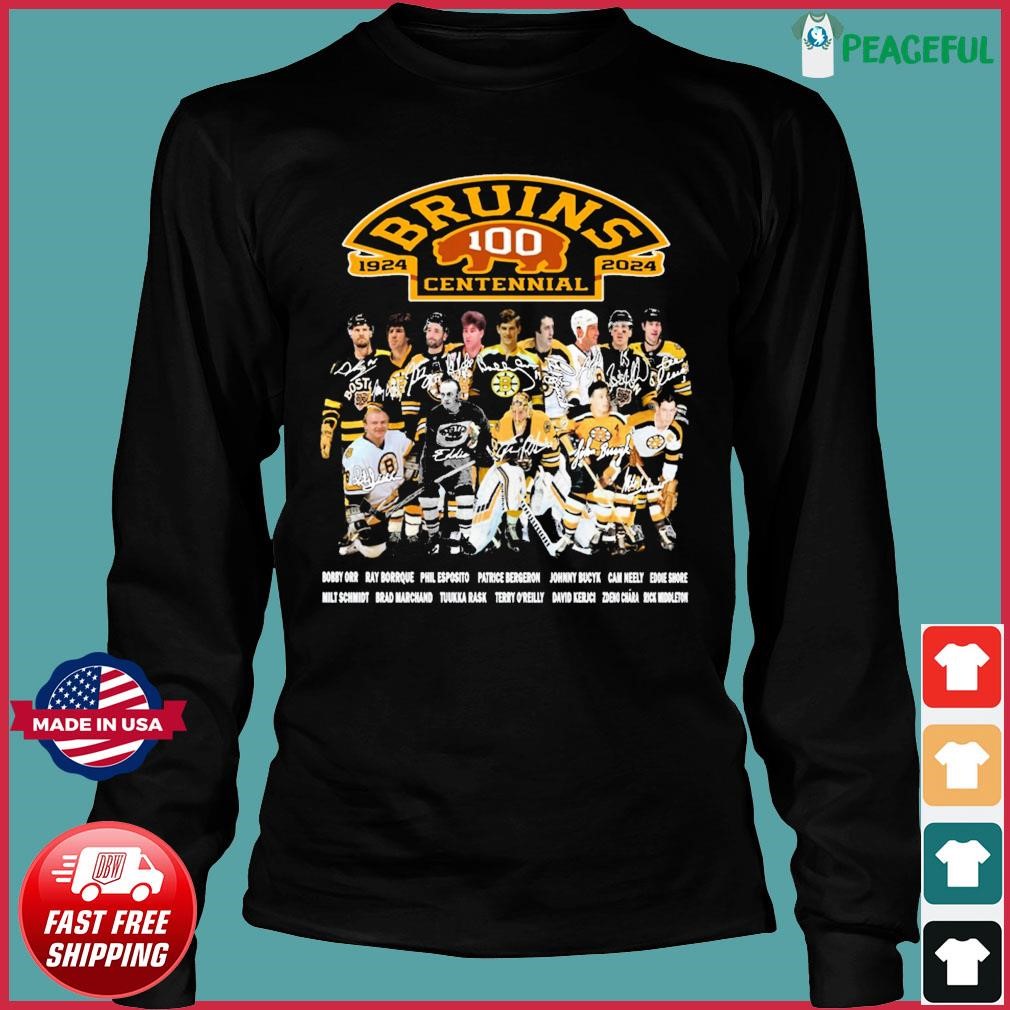 Boston Bruins Centennial 100 Years 1924-2024 Signatures Shirt, hoodie,  longsleeve, sweatshirt, v-neck tee