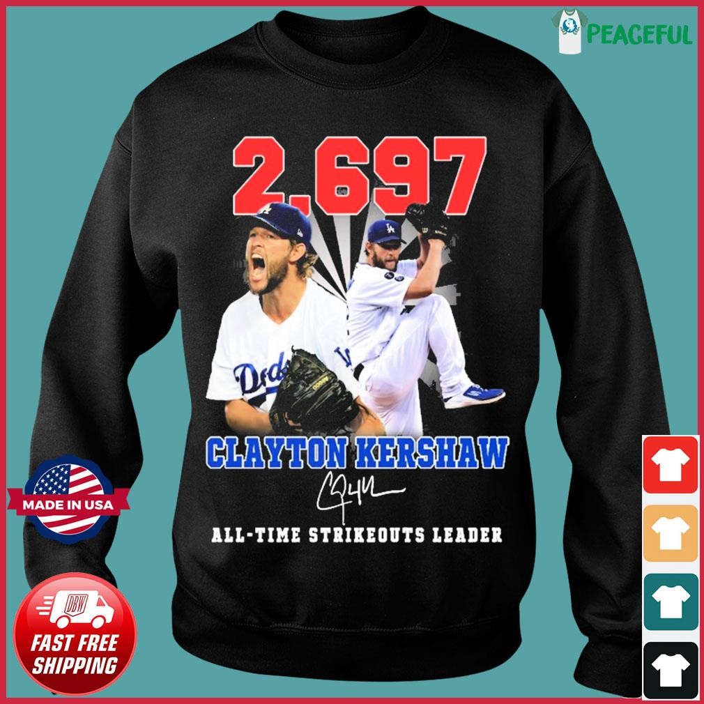 Clayton Kershaw 2,697 All Time Strikeouts Leader Signatures Shirt