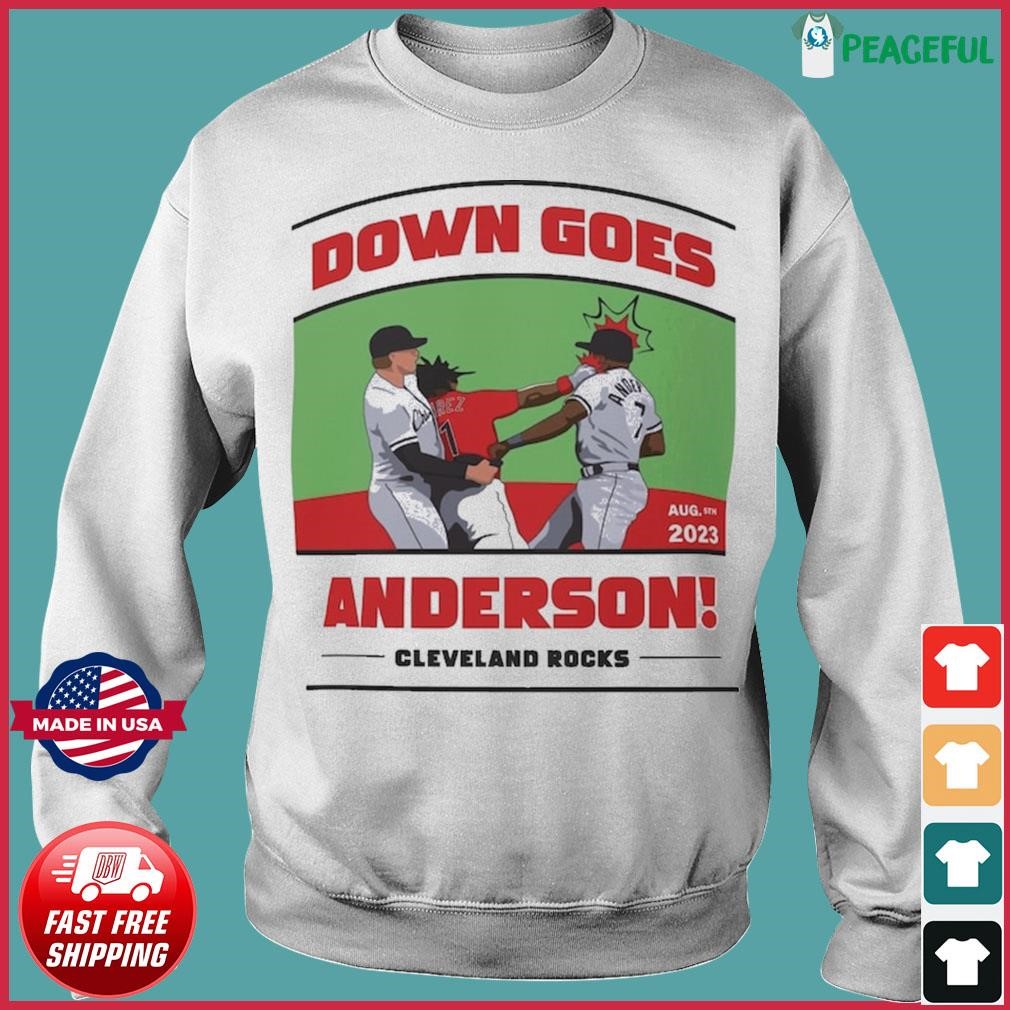 Awesome Tim Anderson Jose Ramirez down goes Anderson cleveland rocks art  design t-shirt, hoodie, sweater, long sleeve and tank top