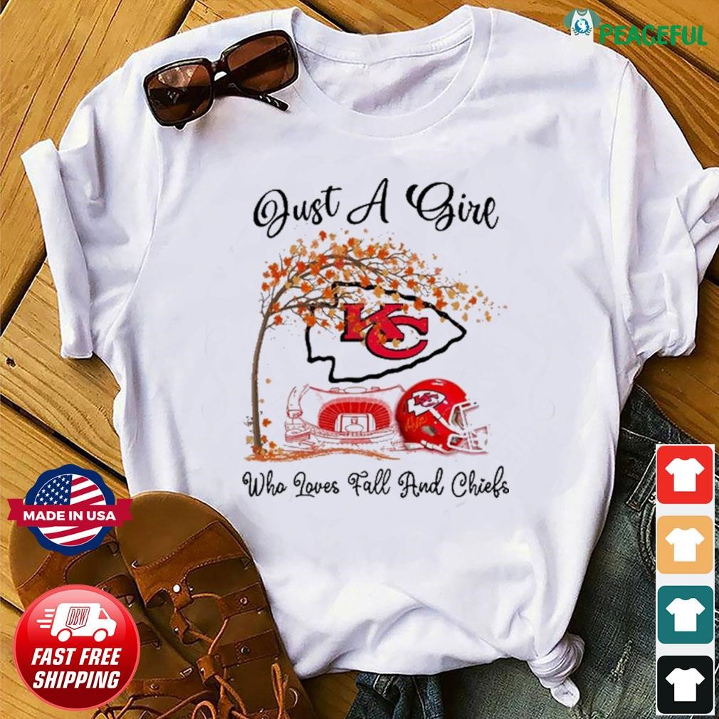 Just A Girl Who Loves Fall And Kansas City Chiefs Arrowhead Stadium Shirt,  hoodie, sweater, long sleeve and tank top