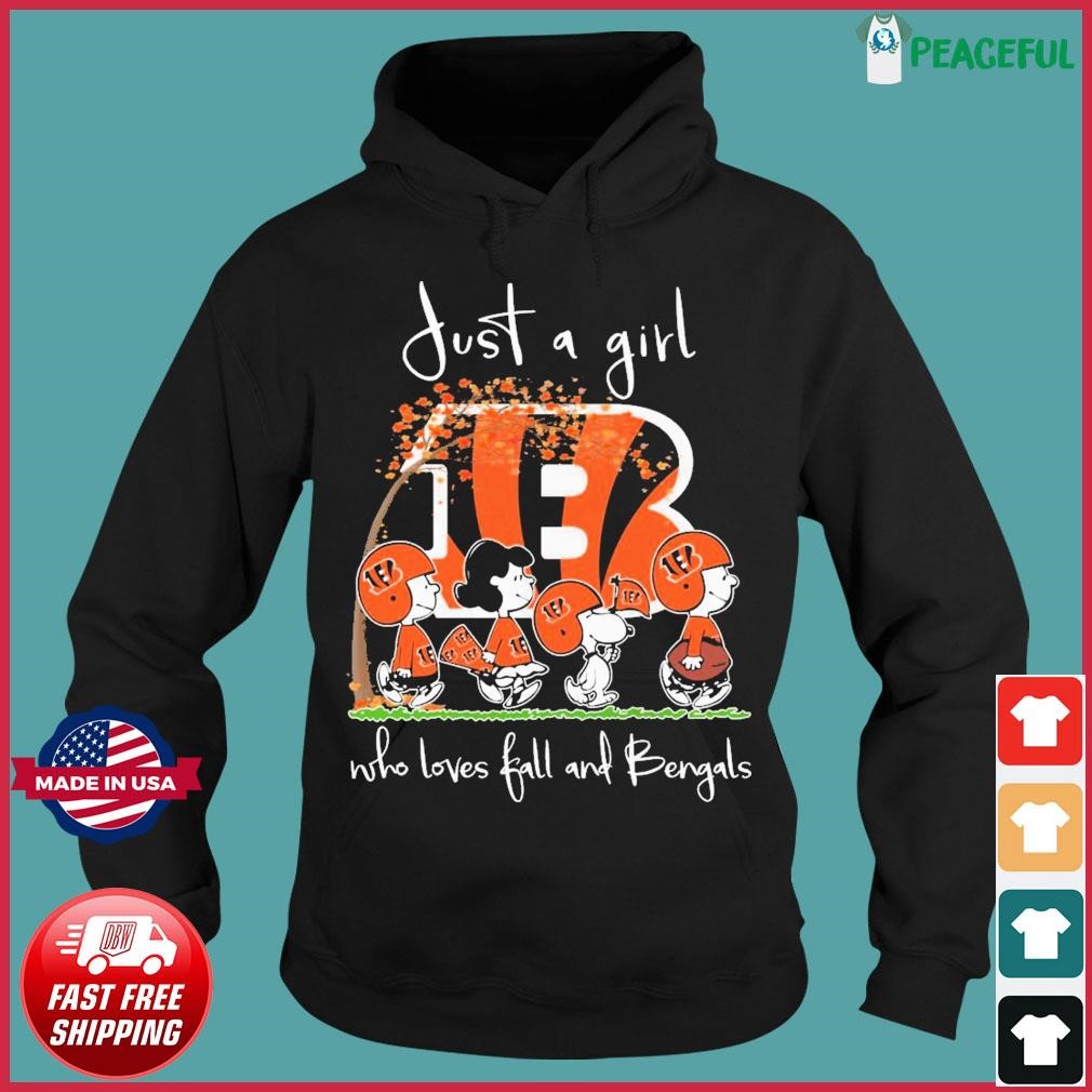 The Peanuts Just A Girl Who Loves Fall And Cincinnati Bengals shirt,  hoodie, sweater, long sleeve and tank top