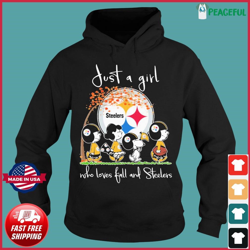 Peanuts Characters Just A Girl Who Loves Fall And Pittsburgh Steelers Shirt,  hoodie, sweater, long sleeve and tank top