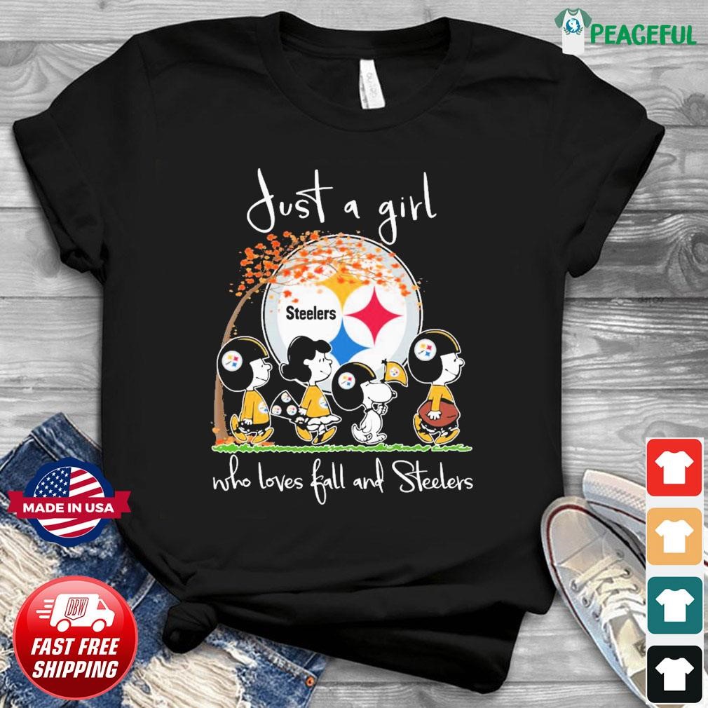 Just A Girl Who Loves Fall And Love Peanuts Characters Pittsburgh Steelers  Shirt, hoodie, sweater, long sleeve and tank top