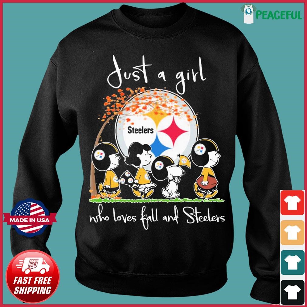 Snoopy Just A Girl Who Loves Fall Peanuts and Pittsburgh Steelers Shirt,  hoodie, sweater, long sleeve and tank top