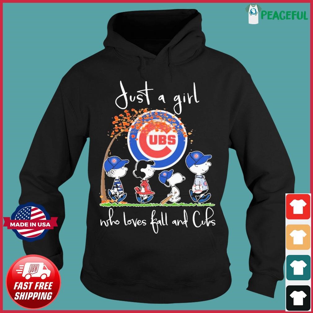 Just A Girl Who Loves Fall And Peanuts Snoopy Chicago Cubs Shirt