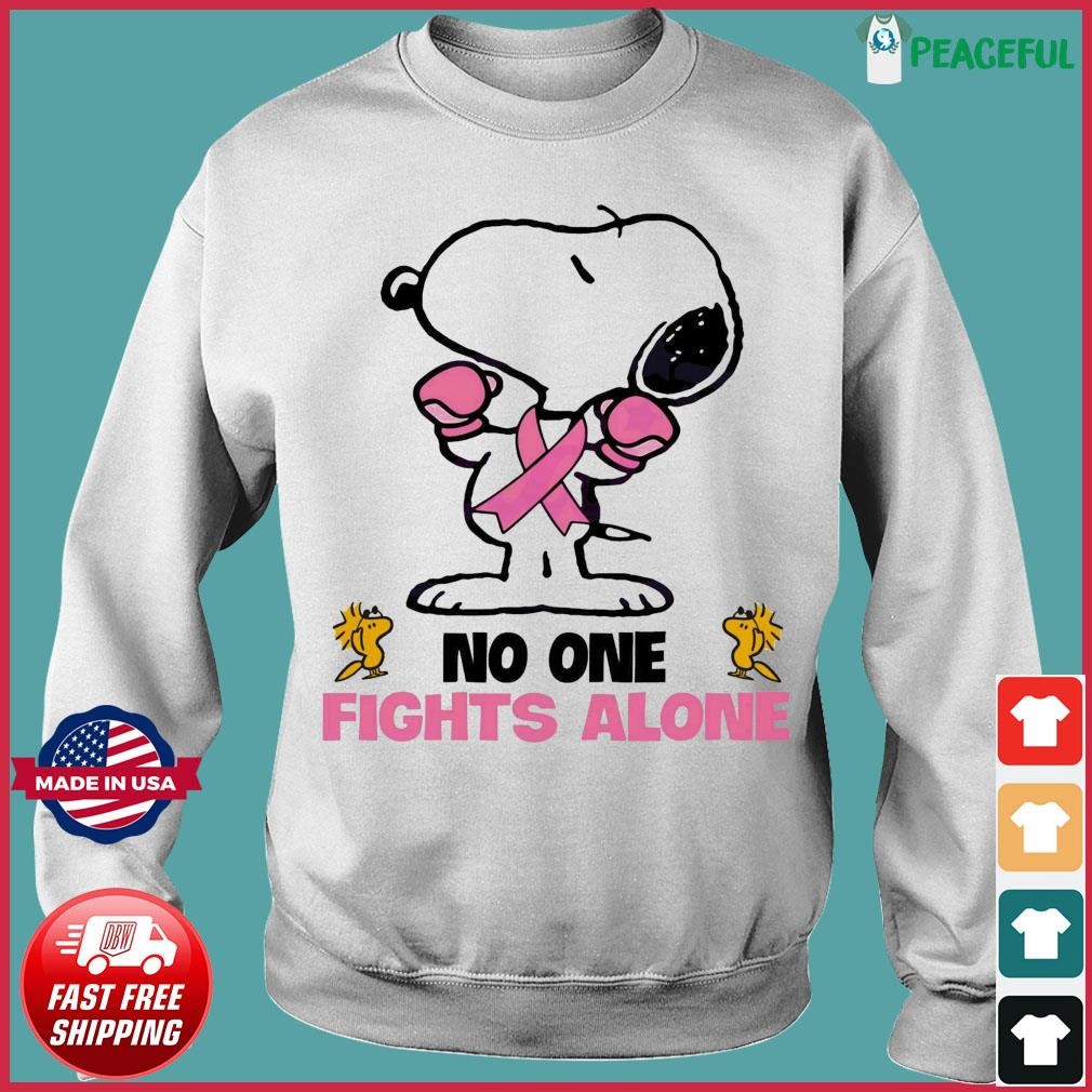 Snoopy No One Fights Alone Breast Cancer Awareness Shirt, ls, hoodie