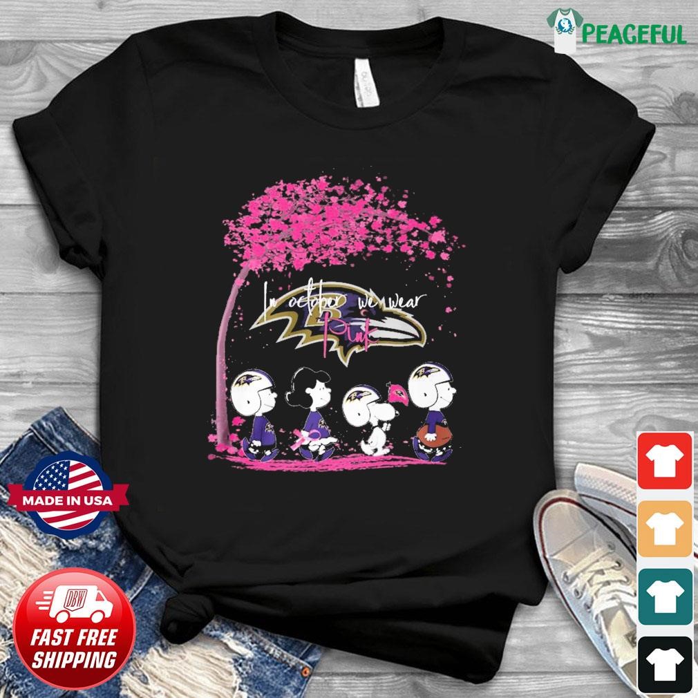 Peanuts Characters Baltimore Ravens In October We Wear Pink Shirt, hoodie,  sweater, long sleeve and tank top