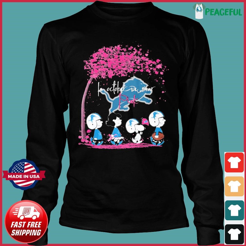 Peanuts Characters Detroit Lions In October We Wear Pink Fall shirt,  hoodie, sweater, long sleeve and tank top