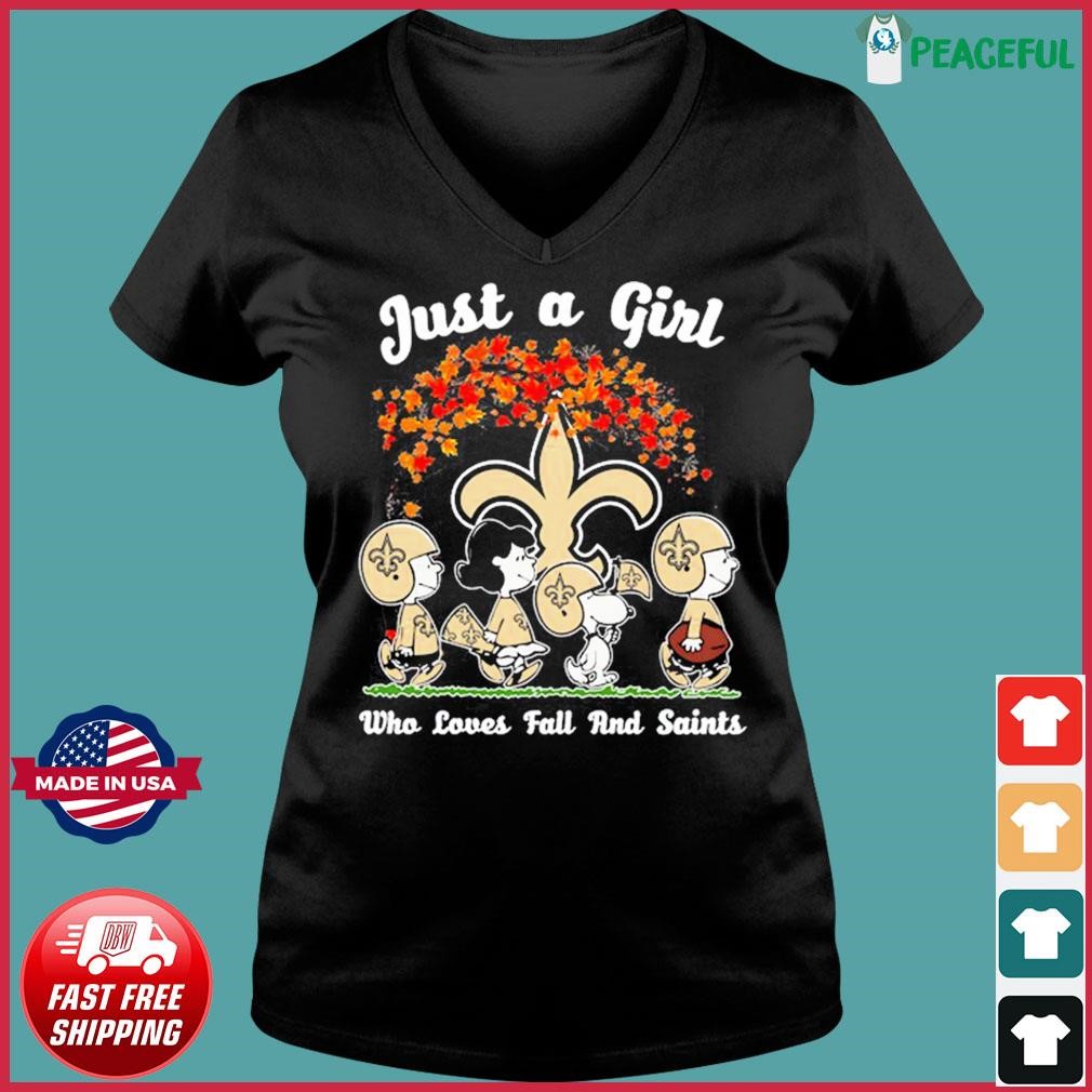 Peanuts Characters Just A Girl Who Loves Fall And New Orleans Saints Shirt,  hoodie, sweater, long sleeve and tank top