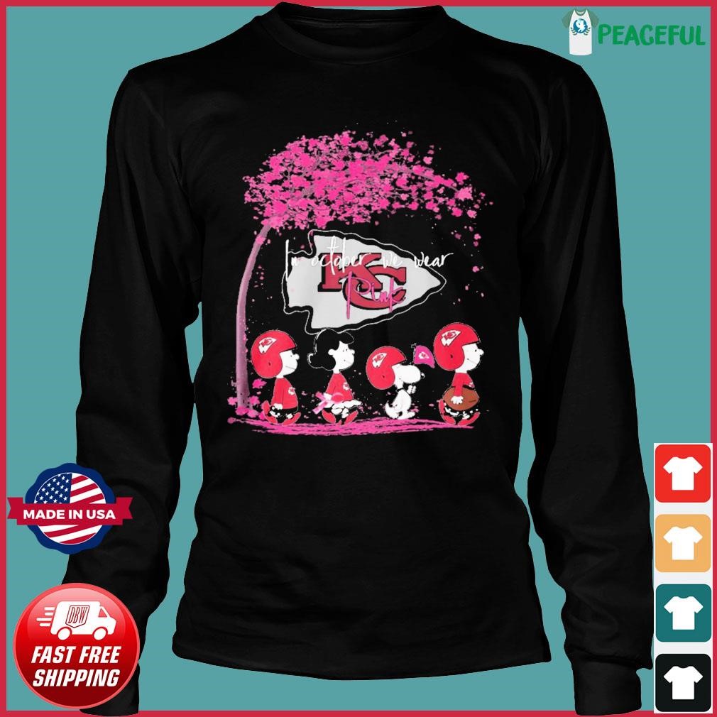 Peanuts Characters Kansas City Chiefs In October We Wear Pink Shirt,  hoodie, sweater, long sleeve and tank top