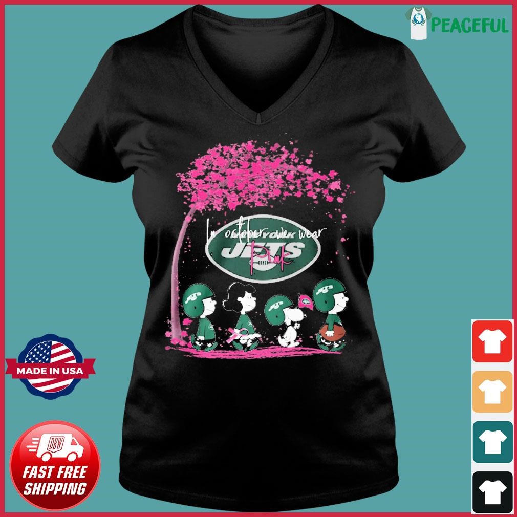 Peanuts Characters New York Jets In October We Wear Pink Shirt