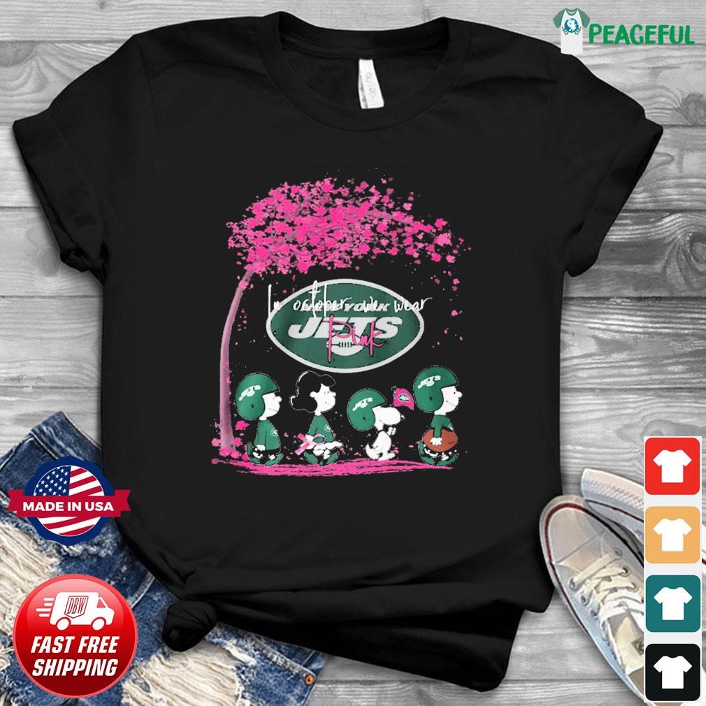 Peanuts Characters New York Jets In October We Wear Pink Shirt