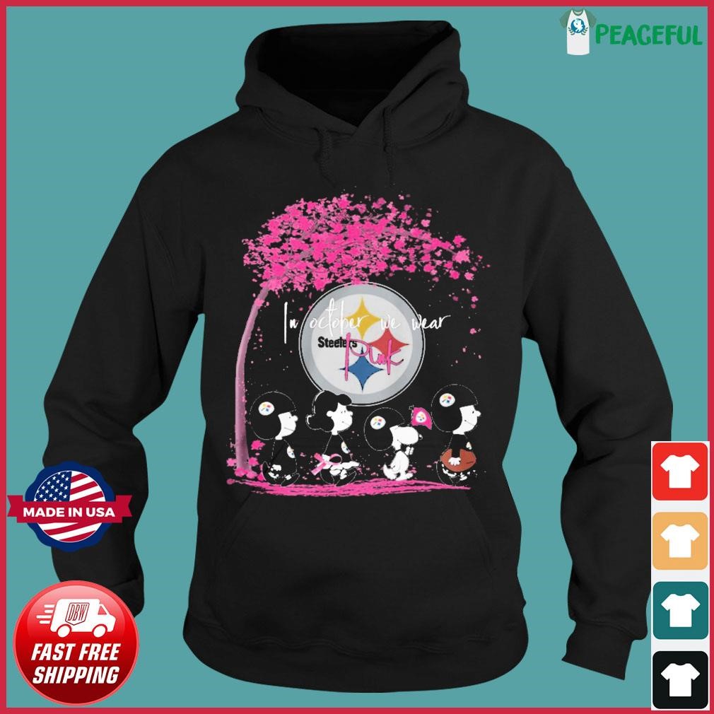 Peanuts Characters Pittsburgh Steelers In October We Wear Pink Shirt,  hoodie, sweater, long sleeve and tank top