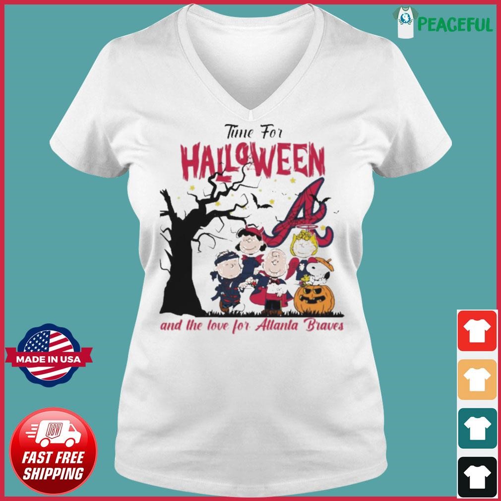 Peanuts Characters Time For Halloween And The Love For Atlanta Braves shirt,  hoodie, sweater, long sleeve and tank top