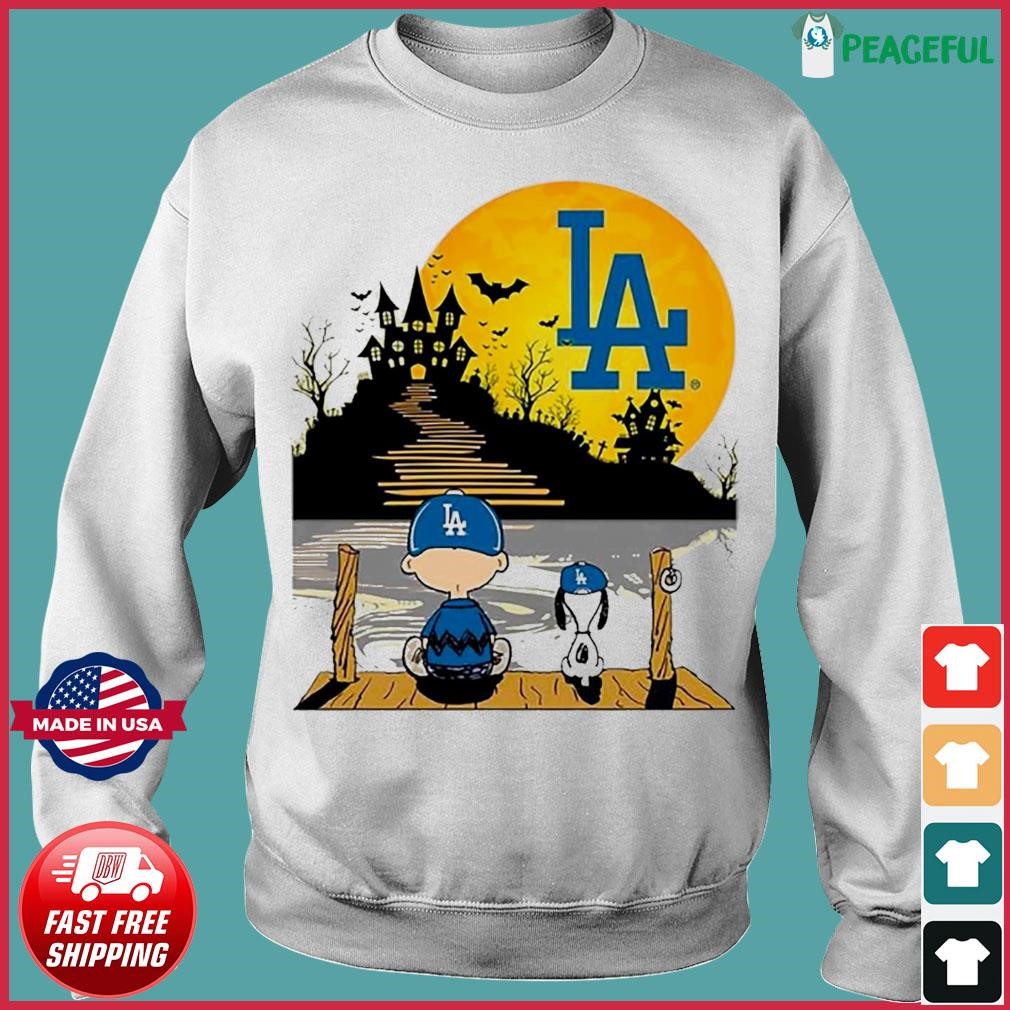 Peanuts Snoopy Charlie Brown Los Angeles Dodgers Sitting Under Moon  Halloween Shirt, hoodie, sweater, long sleeve and tank top