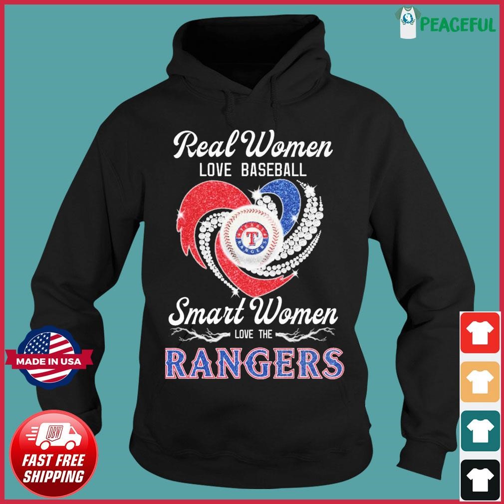 Real Women love baseball smart Women love the Texas Rangers heart diamond  shirt, hoodie, sweater, long sleeve and tank top