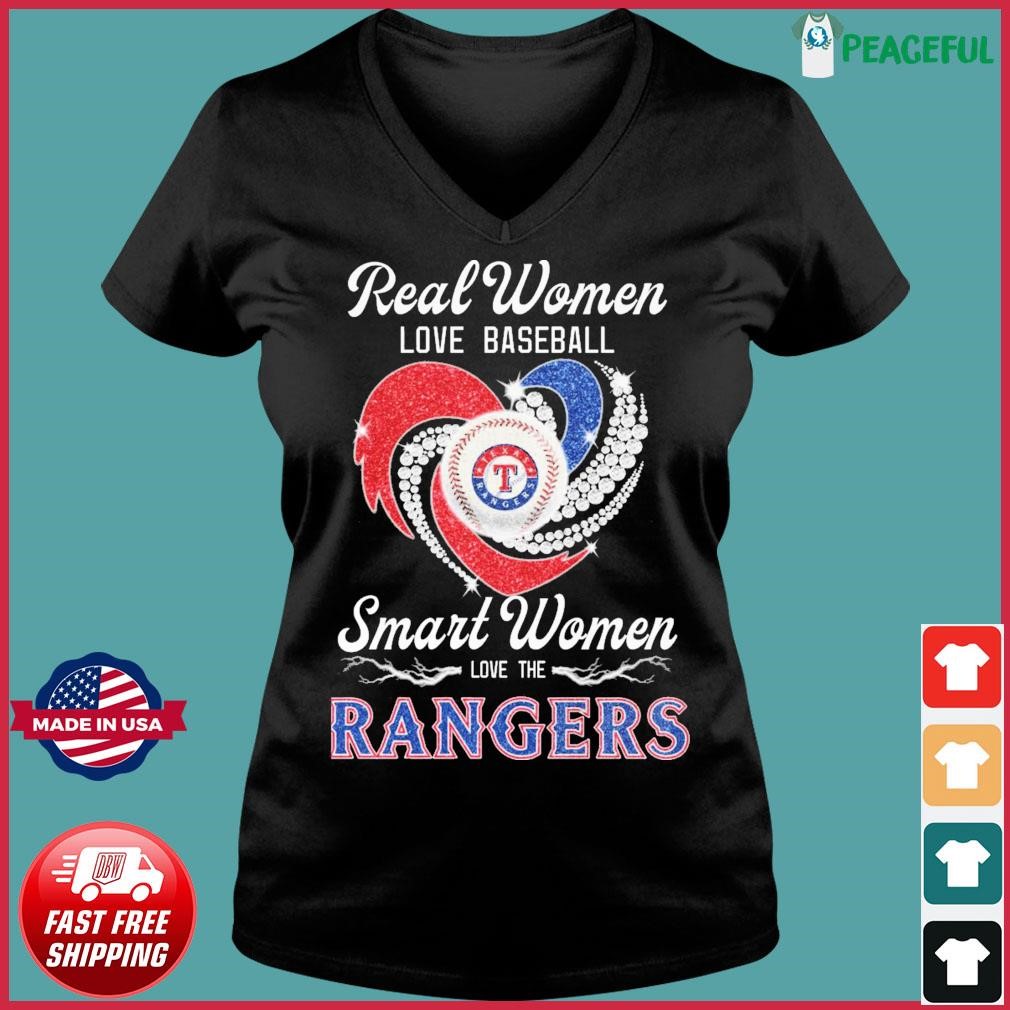 Real Women Love Baseball Smart Women Love The Texas Rangers Diamond Heart  shirt, hoodie, sweater, long sleeve and tank top