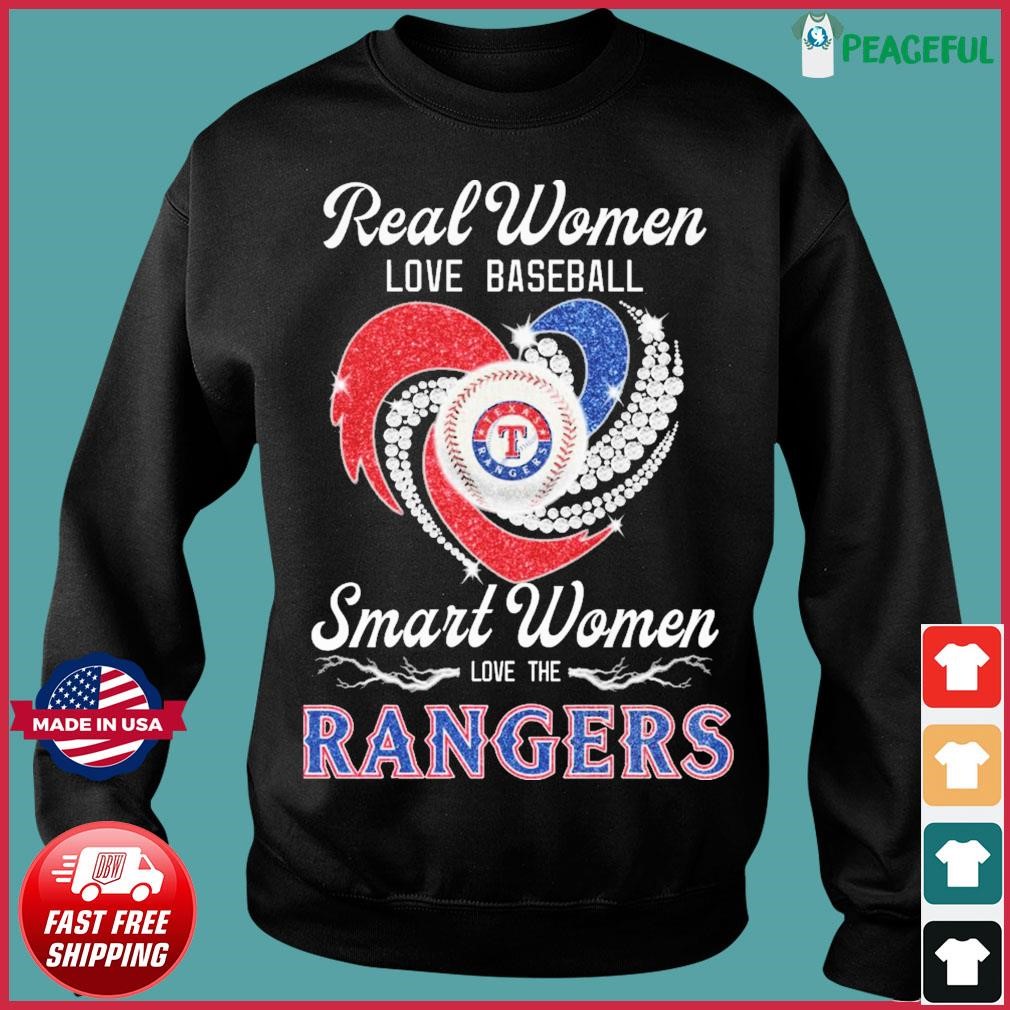 Real Women love baseball smart Women love the Texas Rangers heart diamond  shirt, hoodie, sweater, long sleeve and tank top