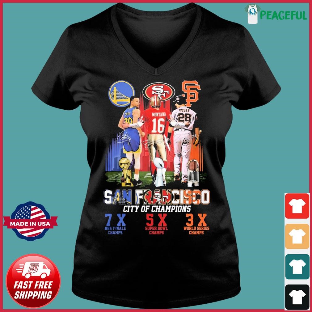 Stephen Curry Joe Montana And Buster Posey San Francisco City Of Champions  Signatures Shirt, hoodie, sweater, long sleeve and tank top