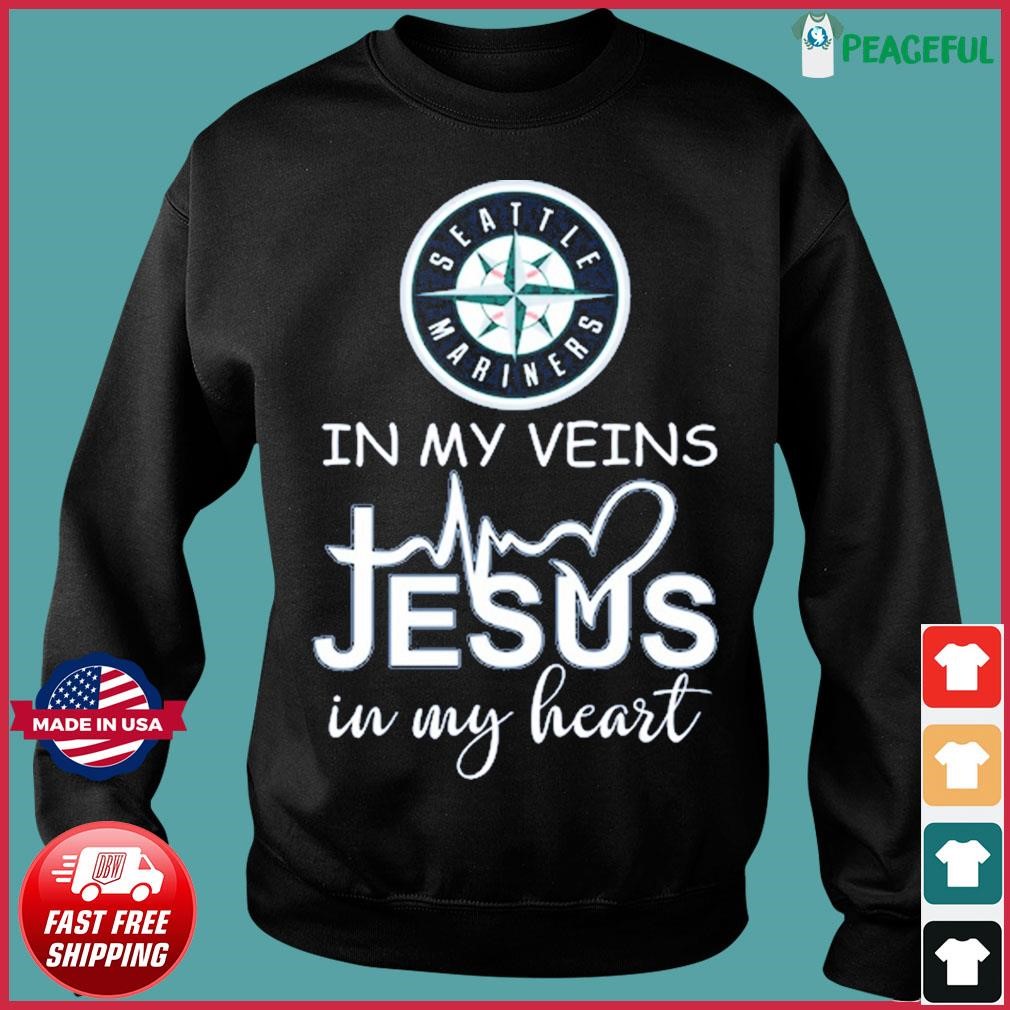 Official seattle Seahawks logo 2023 in my veins Jesus in my heart T-shirts,  hoodie, tank top, sweater and long sleeve t-shirt