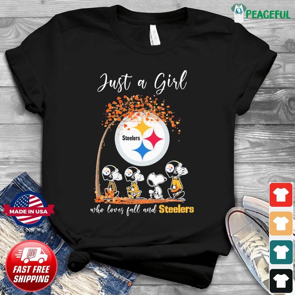 Snoopy Just A Girl Who Loves Fall Peanuts and Pittsburgh Steelers Shirt,  hoodie, sweater, long sleeve and tank top