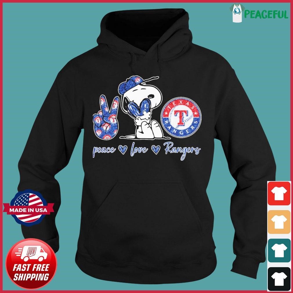 Snoopy Peace Love Texas Rangers Shirt, hoodie, sweater and long sleeve