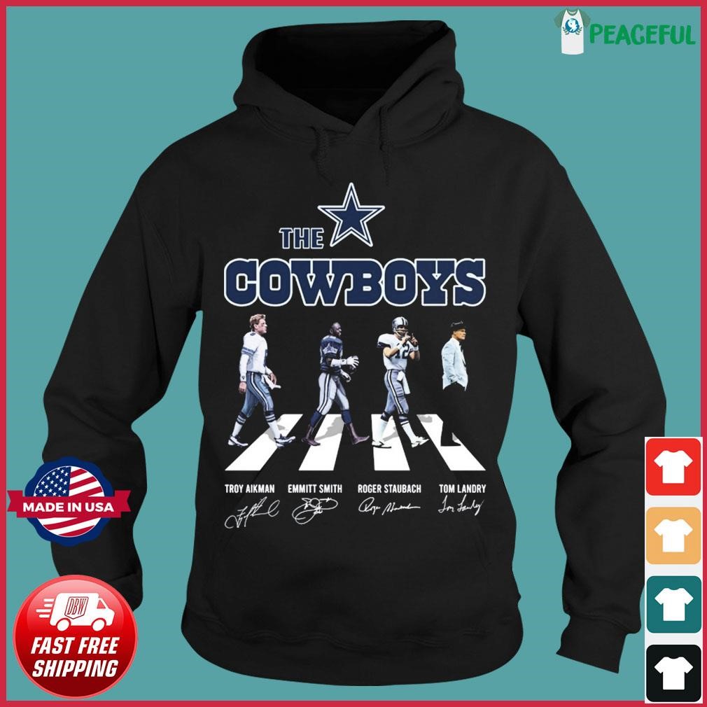 Buy Dallas Cowboys Football NFL Troy Aikman Emmitt Smith Roger Staubach Tom  Laudry Abbey Road Signed Shirt For Free Shipping CUSTOM XMAS PRODUCT COMPANY