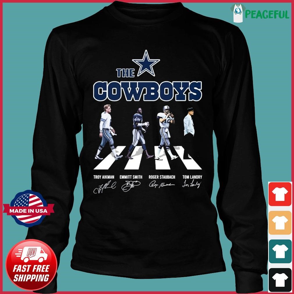 Buy Dallas Cowboys Football NFL Troy Aikman Emmitt Smith Roger Staubach Tom  Laudry Abbey Road Signed Shirt For Free Shipping CUSTOM XMAS PRODUCT COMPANY