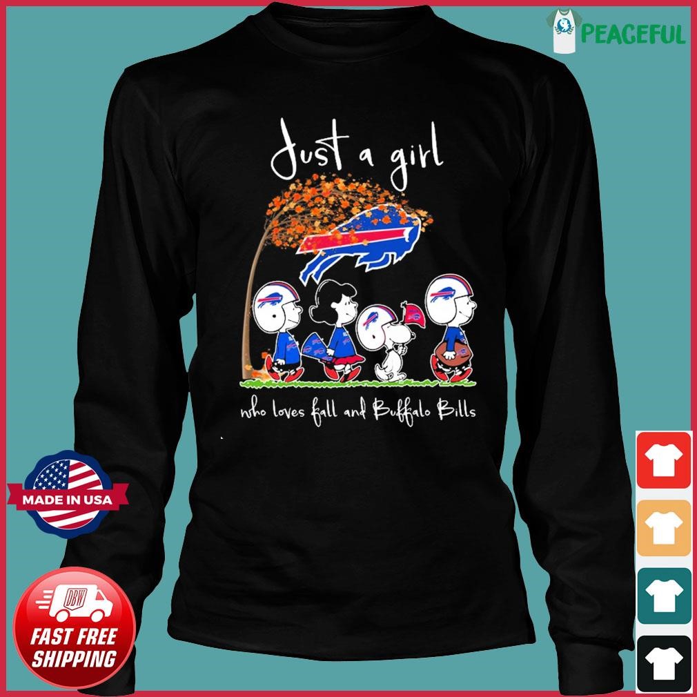 Snoopy Peanuts Just A Girl Who Loves Fall And Buffalo Bills Shirt