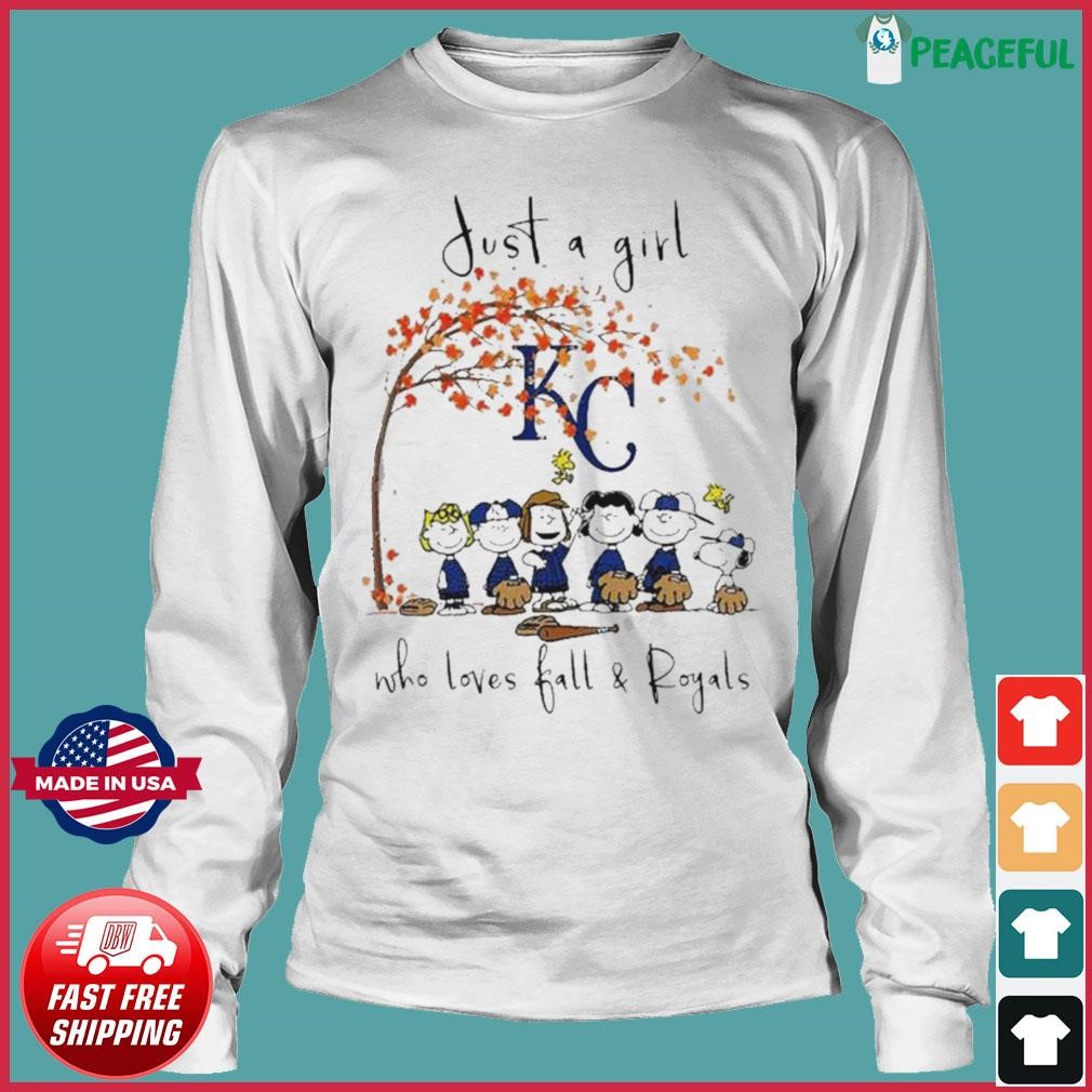 The Peanuts Just A Girl Who Loves Fall Kansas City Royals T Shirt, hoodie,  sweater and long sleeve